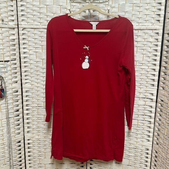 Charter Club intimates red with snowman and bow. Euc size m - Picture 1 of 4